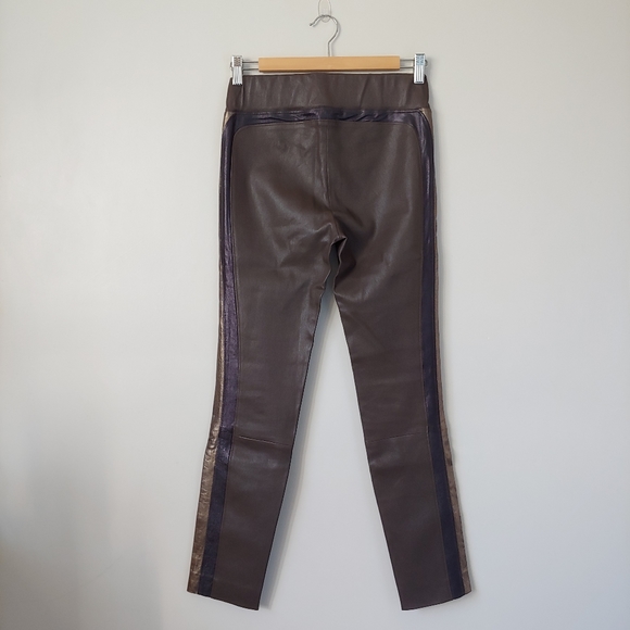 Brunello Cucinelli Leather Pants Side Stripe Espresso Green Size 2 - Picture 4 of 16
